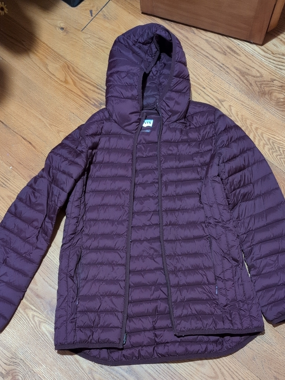 Levi's Quilted Hooded Puffer Jacket in Deep Plum